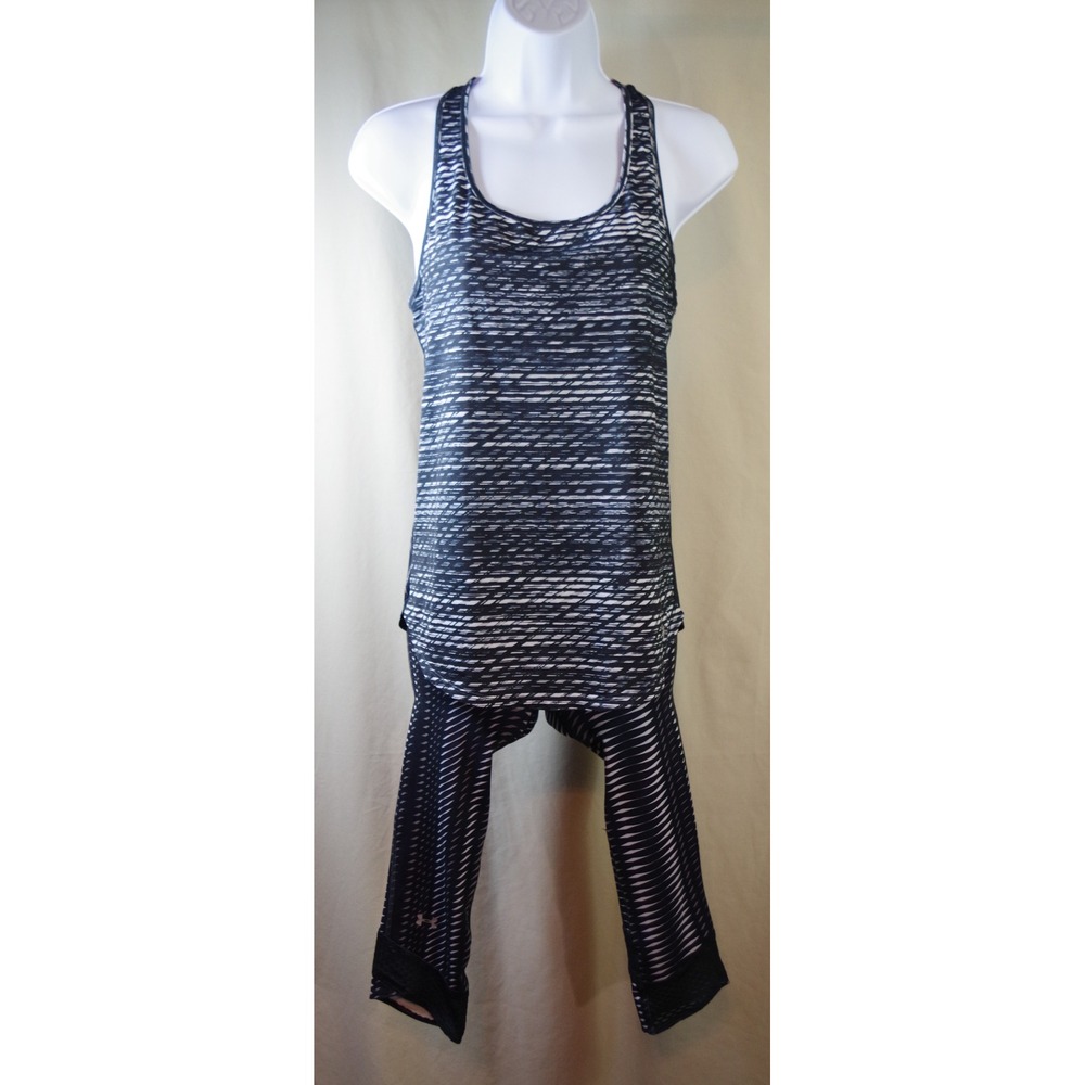 Under Armour Women's Small HeatGear Tank and Leggings Set Black White Geometric